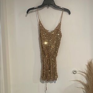 Yank Gold Knit Sequin Top Sz M